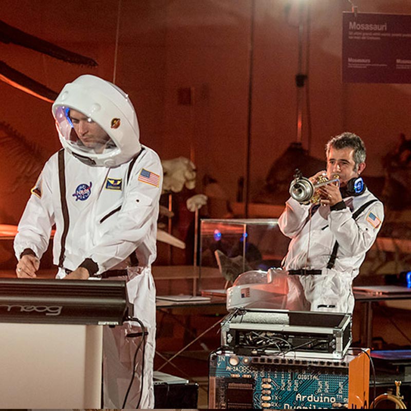 Silent Concert Paolo Fresu Paolo Fresu Silent Concert with musicians in astronaut suits