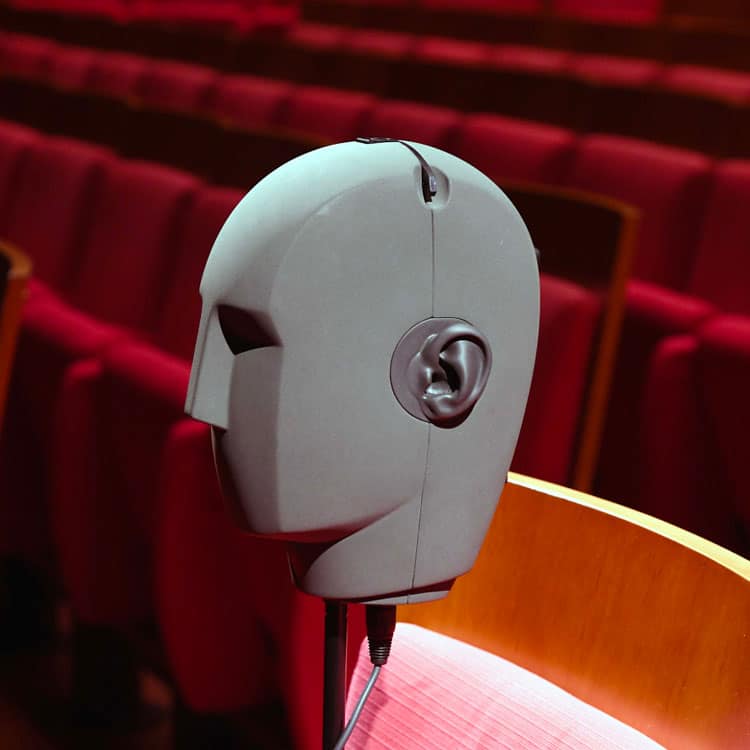 dummyhead Binaural dummy head for 3D audio recording in a theater